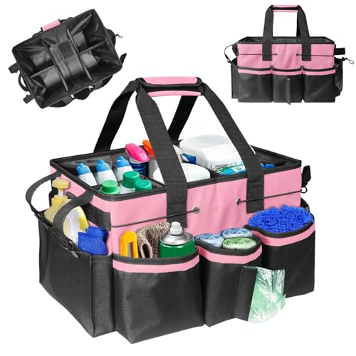 Boczif Cleaning Caddy Bag Wearable,Cleaning Caddy Supplies Organizer(Pink) | with Handle, Shoulder Straps & Detachable Divide, Cleaning Tool Organizers Tote Bag for Cleaners & Housekeepers - color: Pink
