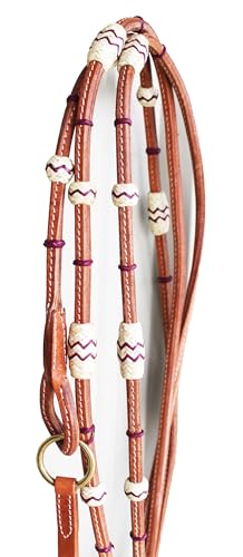 CHALLENGER USA Horse Western Tack Leather Rawhide Romal Reins 66RT36 - color: Tan/Purple