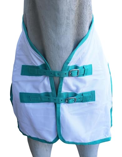 Challenger Horse Mesh Light Weight Summer Fly Sheet Spring Airflow White 73403B - color: White with Turquoise Trim, size: 82 inches