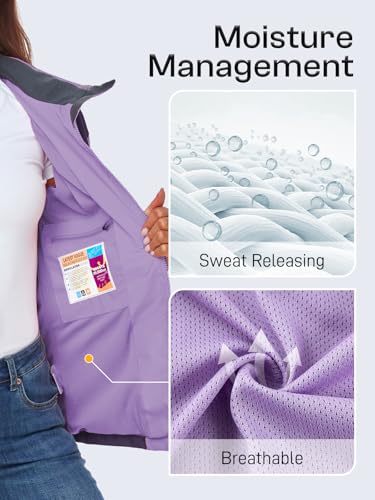 Womens Waterproof Rain jacket Lightweight Raincoat with Removable Hood - color: Purple, size: Small