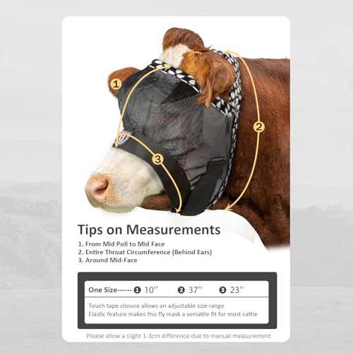 Harrison Howard Cattle Livestock Fly Mask Breathable Mesh Padded Edging with Fun Patterns Large Spacing Forelock Opening Design Adjustable Fit for Cattle Black - color: Black