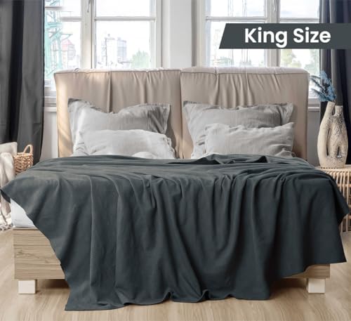 Utopia Bedding 100% Cotton Thermal Blanket Smoke Gray King Size Soft, Lightweight, Breathable, Cozy Spring and Summer Blankets for Bed, Home Room Decor Gifts for Women and Men (90x108 Inches) | Lightweight Breathable Cozy Spring Summer Blanket Home Decor