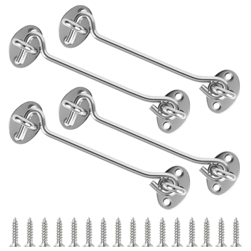 6" Silver Stainless Steel Gate Latch, Barn Door Lock with Screws, Privacy Hook for Inside Door, Fence, Window, 4 PCS - color: Sliver, size: 6"-4PCS