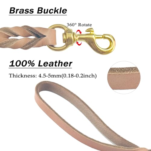 Guiding Star Leather Dog Leash - 6ft Heavy Duty, Soft Braided Handmade Leather Training Leash for Large & Medium Dogs (6ftx1inch, Light Brown) - color: Light Brown, size: 6ft x 1 inch
