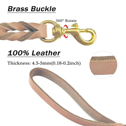 Guiding Star Leather Dog Leash - 6ft Heavy Duty, Soft Braided Handmade Leather Training Leash for Large & Medium Dogs (6ftx1inch, Light Brown) - color: Light Brown, size: 6ft x 1 inch