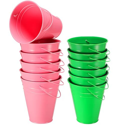 Sadnyy 12 Pack 4.5 X 5 inch Pink Green Metal Buckets - color: Pink Green, size: 4.5 x 5 in