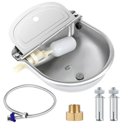 ToLanbbt Automatic Animal Dispenser Horse Water Bowl with Float Valve Stainless Steel Goat Waterer Feeder Outside Water Trough for Livestock Auto Fill Dog Watering Bowl with 1/2" Hose, Drainage Hole - size: 1 PCS