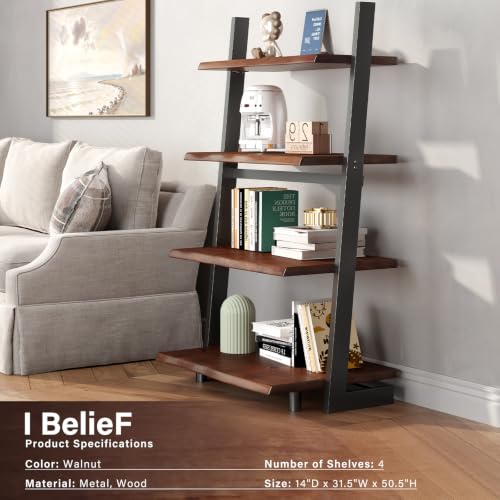 IBF 4-Tier Solid Wood Ladder Bookshelf with Natural Live Edge - size: 4-Tier