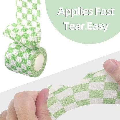 IndigoCase 12 Pack Self Adhesive Bandage Wrap 2 Inch x 5 yd Elastic Tape - color: Grid-green, size: 2 Inch - 12 Pack
