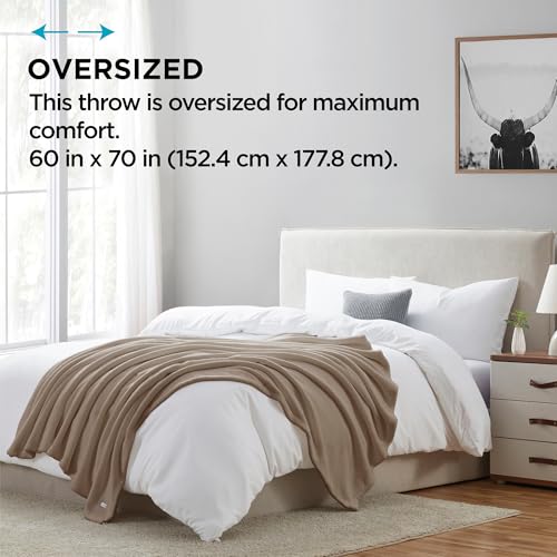 Brookstone Nap Plush Throw Blanket for Couch | Warm & Super Soft Blanket with Unmatched Heavy, Dense, and Ultra-Comfy Throw | Luxurious Drape, Cozying Up on a Sofa, Chair | Taupe - color: Taupe