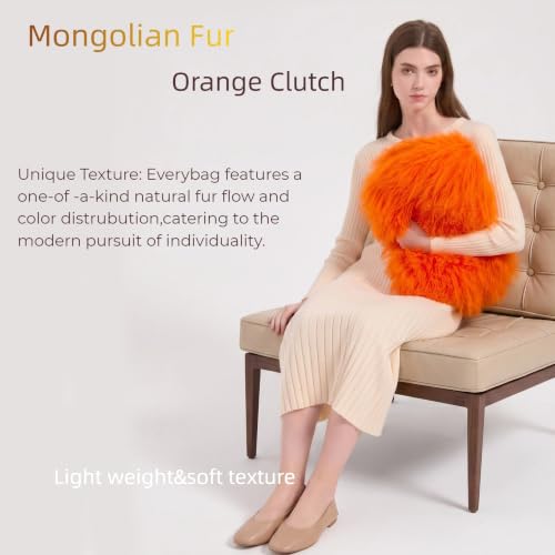 Women Luxury Real Curly Mongolian Lamb Fur Purse - color: Orange