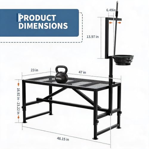 600LBS Goat Milking Stand with Feed Bin, 47" Adjustable Grooming Table - color: Black, size: 47 inch