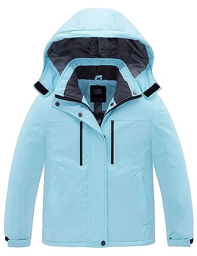 ZSHOW Girls' Ski Jacket Waterproof Fleece Raincoat Windproof Winter Coat - color: Ice Blue, size: 6-7