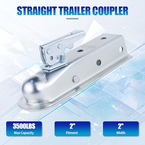 3500lb Straight Trailer Coupler for 2" Ball, 2" Channel | Compatible with 2" hitch balls and 2" channels. Zinc-plated steel build for 3,500 lbs towing capacity. - size: 2" Ball 2" Channel 3,500 lbs