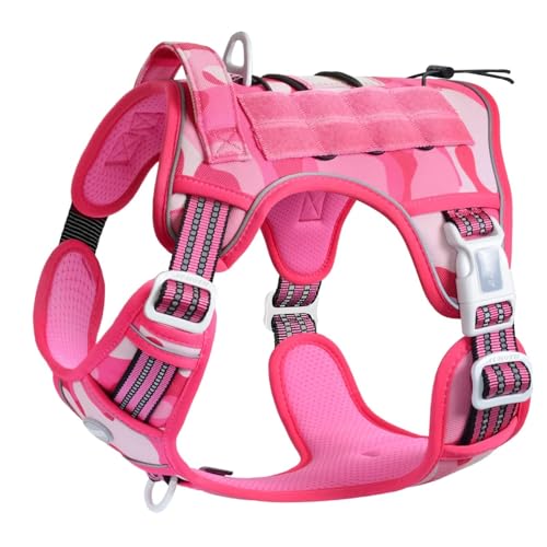 AUROTH Tactical Dog Harness for Extra Large Dogs, Heavy Duty No Pull Vest - color: Camo - Pink Camo, size: XXL(Neck:21.7-36.7",Chest:28.3-44.1")