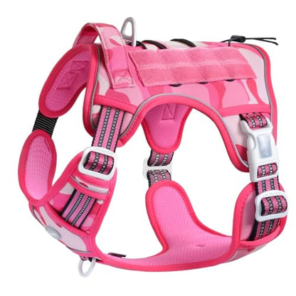 AUROTH Tactical Dog Harness for Extra Large Dogs, Heavy Duty No Pull Vest - color: Camo - Pink Camo, size: XXL(Neck:21.7-36.7",Chest:28.3-44.1")