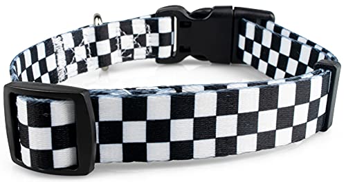 Checkered Pattern Dog Collar in Black & White - Adjustable Dog Collar for Boy and Girl Dogs with Quick Release Buckle by Limeloot, Small - color: Checkered, size: Small