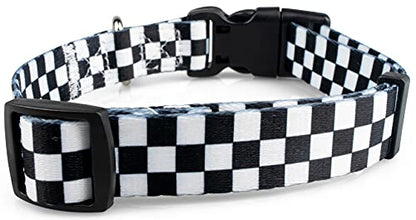 Checkered Pattern Dog Collar in Black & White - Adjustable Dog Collar for Boy and Girl Dogs with Quick Release Buckle by Limeloot, Small - color: Checkered, size: Small