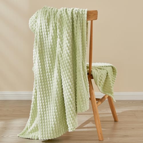 EMME Fleece Throw Blanket Luxury Flannel for Couch Bed Sofa Chair, Soft, Plush, Warm and Cozy Blanket with Geometric Grid Design (Sage Green, 60'' x 80'') - color: 15-grid-sage Green, size: Twin