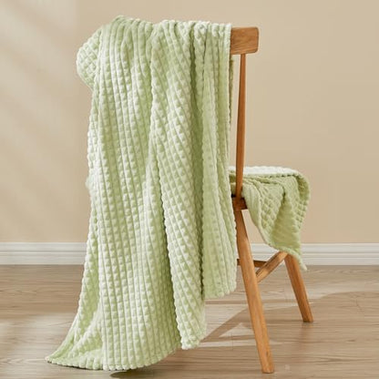 EMME Fleece Throw Blanket Luxury Flannel for Couch Bed Sofa Chair, Soft, Plush, Warm and Cozy Blanket with Geometric Grid Design (Sage Green, 60'' x 80'') - color: 15-grid-sage Green, size: Twin