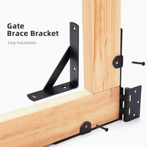 WEKIS 2 Sets Anti Sag Gate Kit Heavy Duty No Sag Kit Gate Corner Brace Bracket for Wooden Fence Gate with Self-Locking Gate Latch - size: Double Door Set