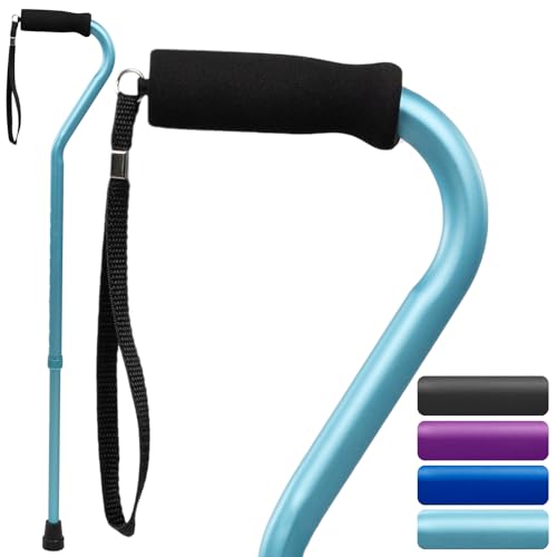 Vive Offset Walking Cane with Comfort-Foam Handle - for Women, Men, Seniors - Lightweight & Adjustable Single Point Walking Stick with a Non-Slip Tip for Stability, Balance, & Support - color: Teal
