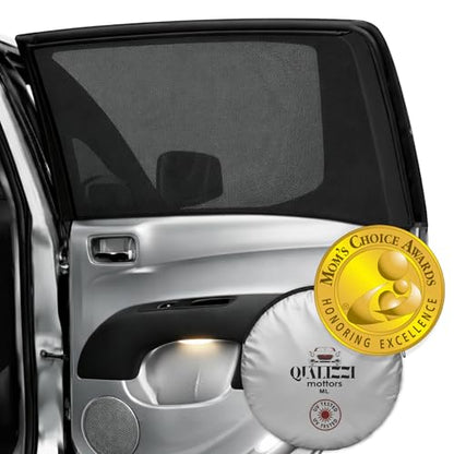 ML/Car Window Sun Shades, 2-Pack/8 Sizes, for SUVs. Stretch-to-Fit H:18" x W:42" Rear Windows. Heat-Blocking Mesh Screens to Protect Back Seat from Sun, UV & Bugs, Cooler Travel for Kids. |Qualizzi® - size: ML - Tapered