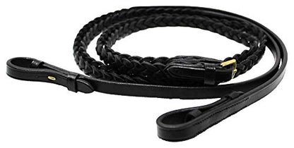 CHALLENGER 54" Full Horse English Braided Black Leather Reins 805LR01BK - color: Black/Brass