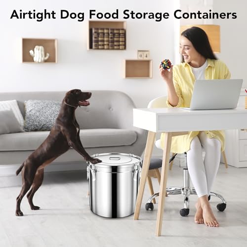 Newget 38lb Airtight Stainless Steel Dog Food Storage Container with Scoop - size: 38 lb