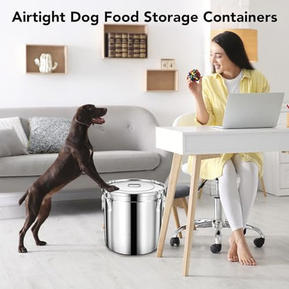 Newget 38lb Airtight Stainless Steel Dog Food Storage Container with Scoop - size: 38 lb
