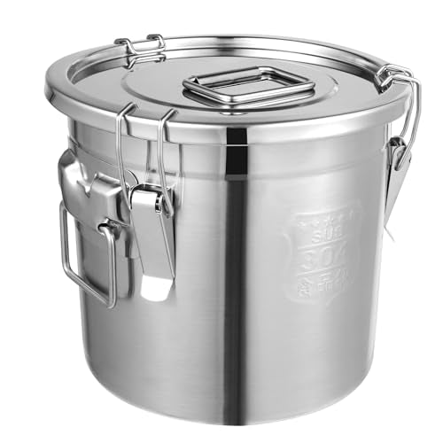 12L/3.2 Gal Stainless Steel Airtight Food Storage Canister, 304 Stainless Steel Storage Bucket with Lid & Handles, Leakproof Rice Grain Container, Sugar, Flour Storage Bin for Kitchen, Restaurant