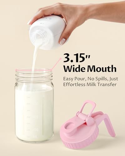 32oz Mason Jar Pitcher, Glass Breast Milk Pitcher with Lid - color: Pink, size: 32 Ounces
