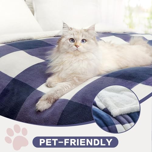 PU MEI Sherpa Blanket Fleece Throw Blanket Twin Plaid Thick Bed Blanket, Soft Warm Cozy Blue Checkered Throw Blanket 60"*80" - color: Blue Checkered, size: 60"*80"