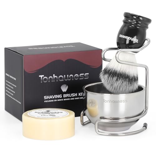 Shaving Brush Kit for Men, 4 in 1 Shaving Brushes Set Includes Nylon Bristle Shave Brush, Shaving Bowl & Stand and Shaving Soap Kit for Men’s Shave Gift - color: Black-B