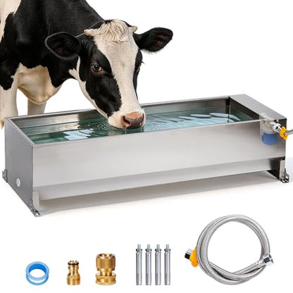 10 Gallons Automatic Livestock Water Trough Stainless Steel Larger Dog Water Bowl Dispenser with Float Valve Kit Large Capacity Outdoor Horse Pig Water Trough for Dog Pig Cow Goat 36‘’*12.4*‘’9.1‘’ - size: 10 Gallons