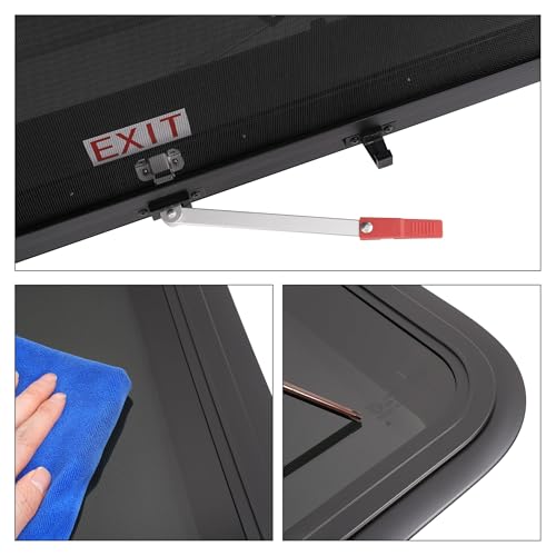 HECASA 36" W x 22" H RV Exit Emergency Window W/Trim Ring, Mesh Screen | Optional Trim Camper RV Push out Side Escape Window For Cargo Trailer Camper Van Truck Powder Coated - size: 36" W x 22" H
