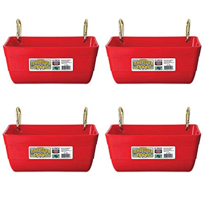 Little Giant FF11RED 4.5 Quart Heavy Duty Wall/Rail Mountable Feed Trough Bucket Fence Feeder, Red (4 Pack)