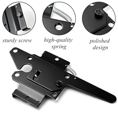 Tebery Self-Locking Gate Latch Heavy Duty, Automatic Post Mount Door Gate Lock for Fence, Weatherproof Steel Yard Gates Latch Hardware for Garden, Barn, Farm, Outdoor Fences, Black