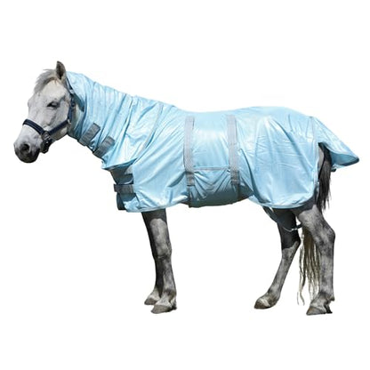 Mini Horse & Pony Mesh Fly Sheet with Neck & Belly Wrap Blue 38 - color: Cyan Blue, size: 38"