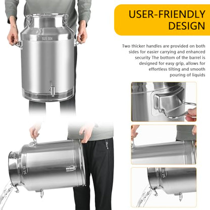 304 Stainless Steel 60 Liter Milk Can Milk Bucket Wine Pail Bucket with Spigot 15.85 Gallon Milk Can Tote Jug with Sealed Lid Heavy Duty for Milk and Wine (60L) - size: 60L