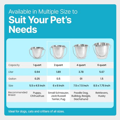 Half Gallon Stainless Steel Bucket - Durable Metal Bucket 2 Quart | Rust-resistant Bucket For Food Prep Cleaning Feeding & Watering Pets & Livestock - For Crates Kennel Cages & Fences - size: 2 Quarts
