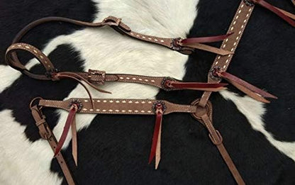 Showman Leather Single Ear Headstall & Breast Collar Set w/Buckstitch Trim & Reins