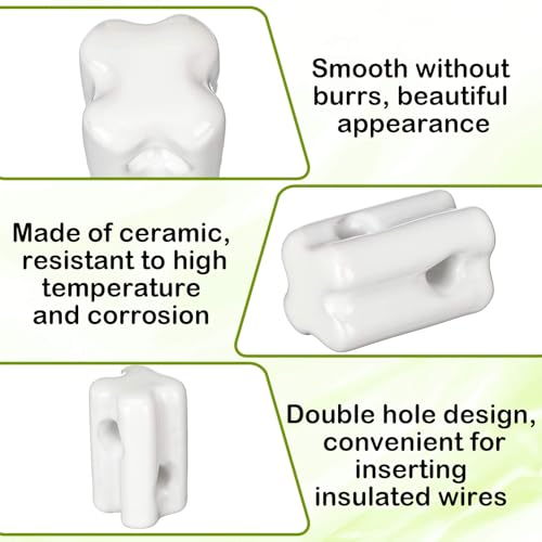 Honeydak 10 Pcs Ceramic Insulator Porcelain Insulator Heavy Duty Porcelain Bullnose Connector for Wooden Post Electrical Wire Post Wire Ground Farm Fencing Agricultural Supplies