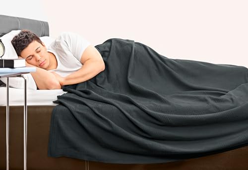 Utopia Bedding 100% Cotton Thermal Blanket Smoke Gray Full, 90x84 Inches - color: Smoke Gray, size: Full