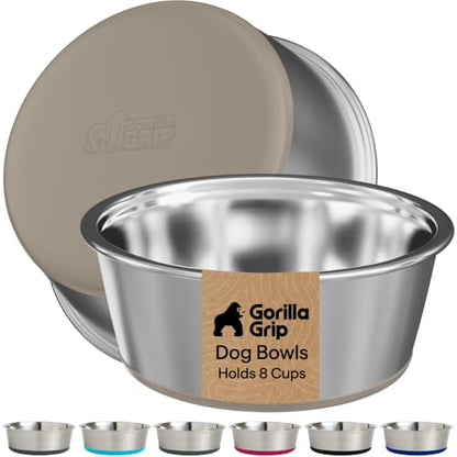 GORILLA GRIP Dog Bowls, Food Grade Stainless Steel, Set of 2, 8 Cup, Beige | 304 Stainless Steel Pet Feeding Bowls Hold 64 fl oz Each, Dishwasher Safe, Rust Resistant, BPA Free Rubber Base - color: Beige, size: 8 Cup (64 Oz)