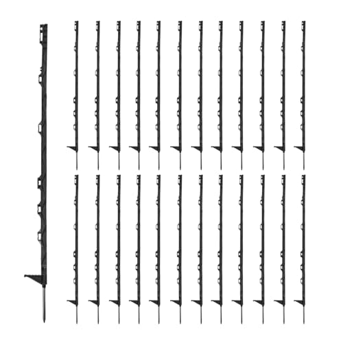 25Pcs Electric Fence Posts, 4FT/122CM Garden Fence Post Portable Temporary Electric Fences Plastic Fence Posts Ideal for Paddock Fencing Grazing Livestock Control Horse Cattle Sheep (Black) - color: Black, size: 48IN