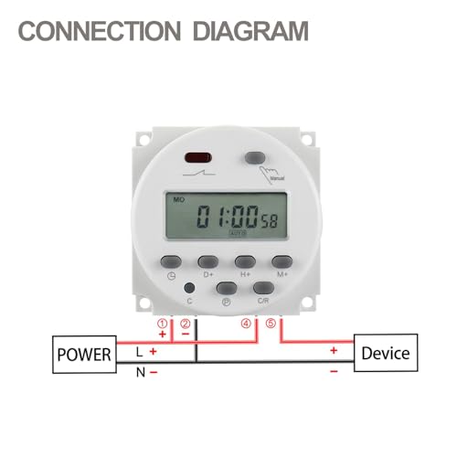 Baomain Time Switch Relay with Waterproof Cover,Digital LCD Programmable Timer,24V DC/AC Input,200-250V 16A Output,28 Programs Daily/Weekly Schedule,CN101A for Lighting and Equipment Control - size: Timer with Cover