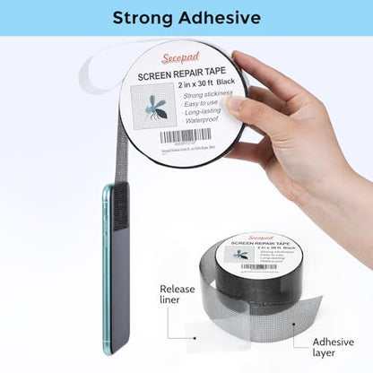 Secopad 2" x 360" (30FT) Screen Repair Tape, Screen Repair Kit, Black - color: Black, size: 2IN x 30FT