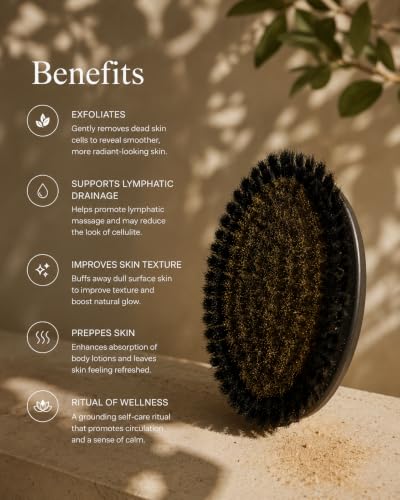 L'Oil Copper Dry Body Brushing Body Brush for Lymphatic Drainage - Premium Ion-Charged Copper Bristles, Natural Boar Bristles, Exfoliating Dry Body Brush for Smooth Glowing Skin