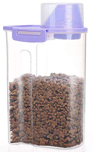 Pet Food Storage Container with Measuring Cup, Pour Spout and Seal Buckles Food Dispenser for Dogs Cats (Purple) - color: Purple